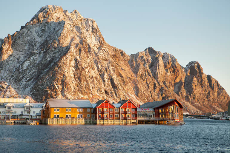 Exterior from sea hotel Scandic Svolvaer Lofoten