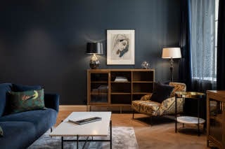 sitting area in suite at scandic grand central helsinki