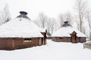 Cottages in winter ladscape