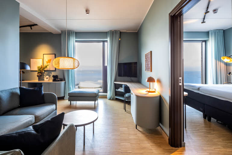 living room in master suite at cph strandpark in copenhagen
