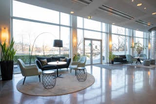 Lobby seating area at Scandic Linköping City