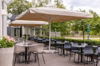 outdoor sitting area at scandic linkoping city in sweden