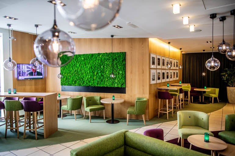lobby and dining area of scandic aalborg city