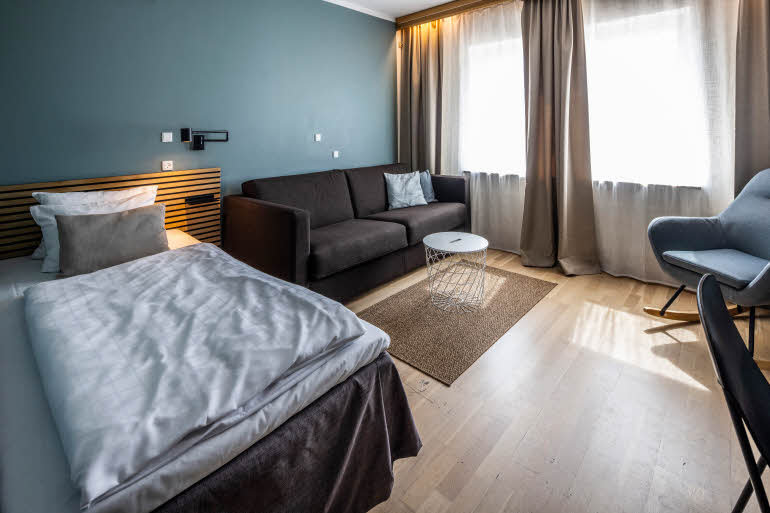 sofa bed in standard room at scandic ringsted