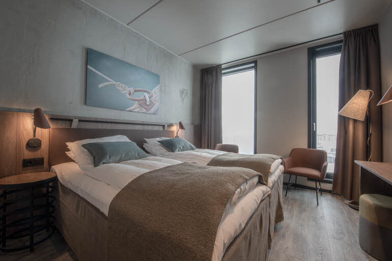 bed in standard room at scandic sortland