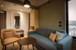 living room in master suite at scandic voss in norway