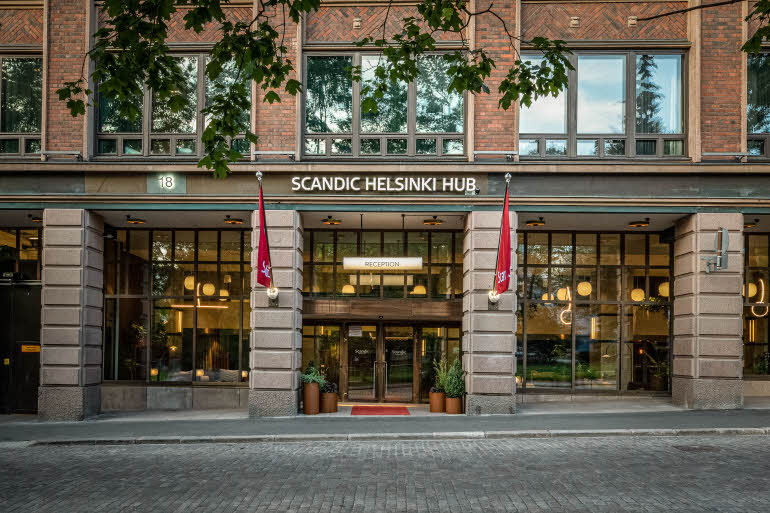 Facade at hotel Scandic Helsinki Hub