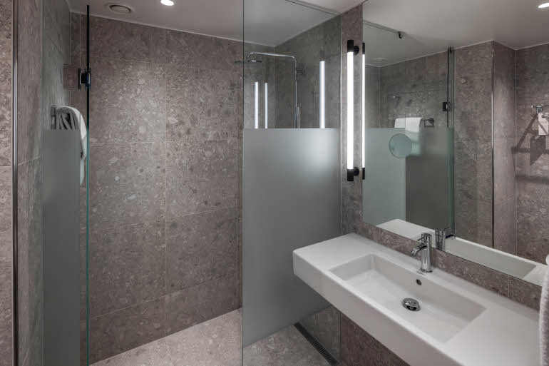 standard bathroom at scandic cph strandpark in copenhagen denmark