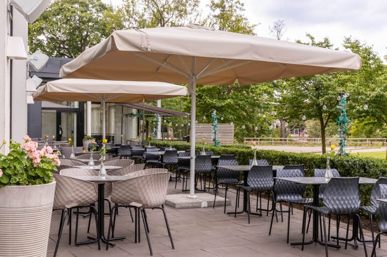 outdoor sitting area at scandic linkoping city in sweden