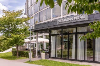outdoor sitting area at scandic linkoping city in sweden